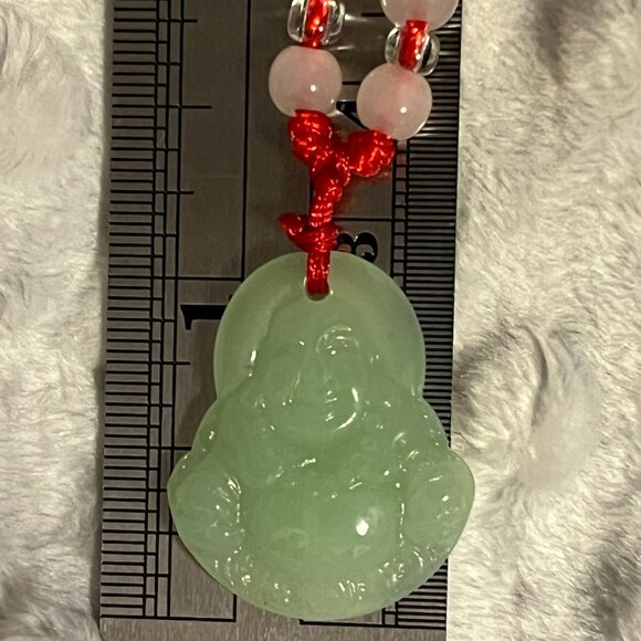 Green Laughing Buddha Glass Pendant on Adjustable Red Cord Necklace - Picture 6 of 9